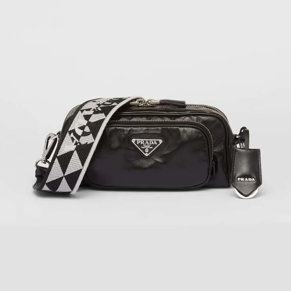Prada Nappa Antique Leather Multi-Pocket Shoulder Bag for Women in Black