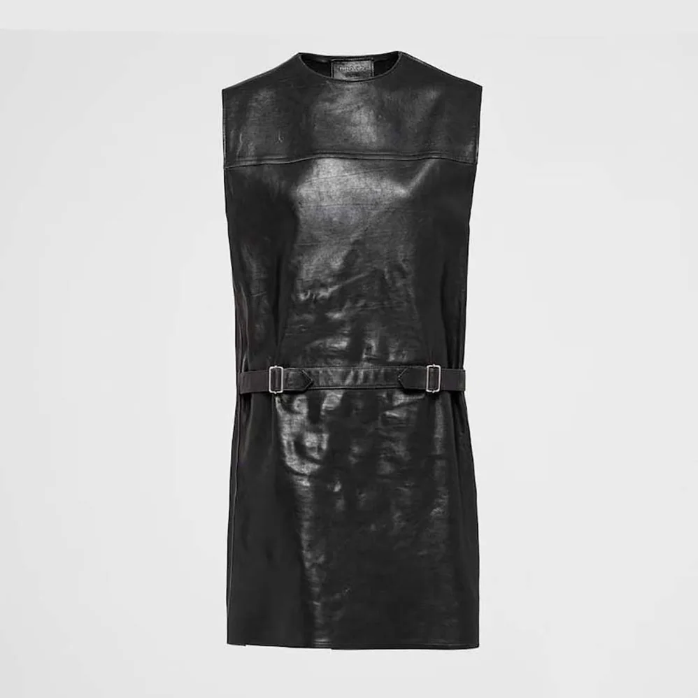 Prada Leather Dress with Knit Triangle Logo for Women in Black Prada Leather Dress with Knit Triangle Logo for Women in Black