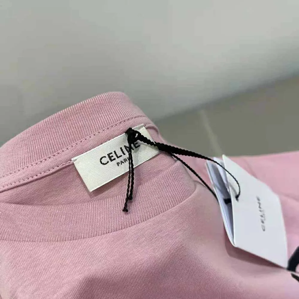 Celine Loose Unisex Cotton Jersey T-shirt for Women in Pink Celine Loose Unisex Cotton Jersey T-shirt for Women in Pink
