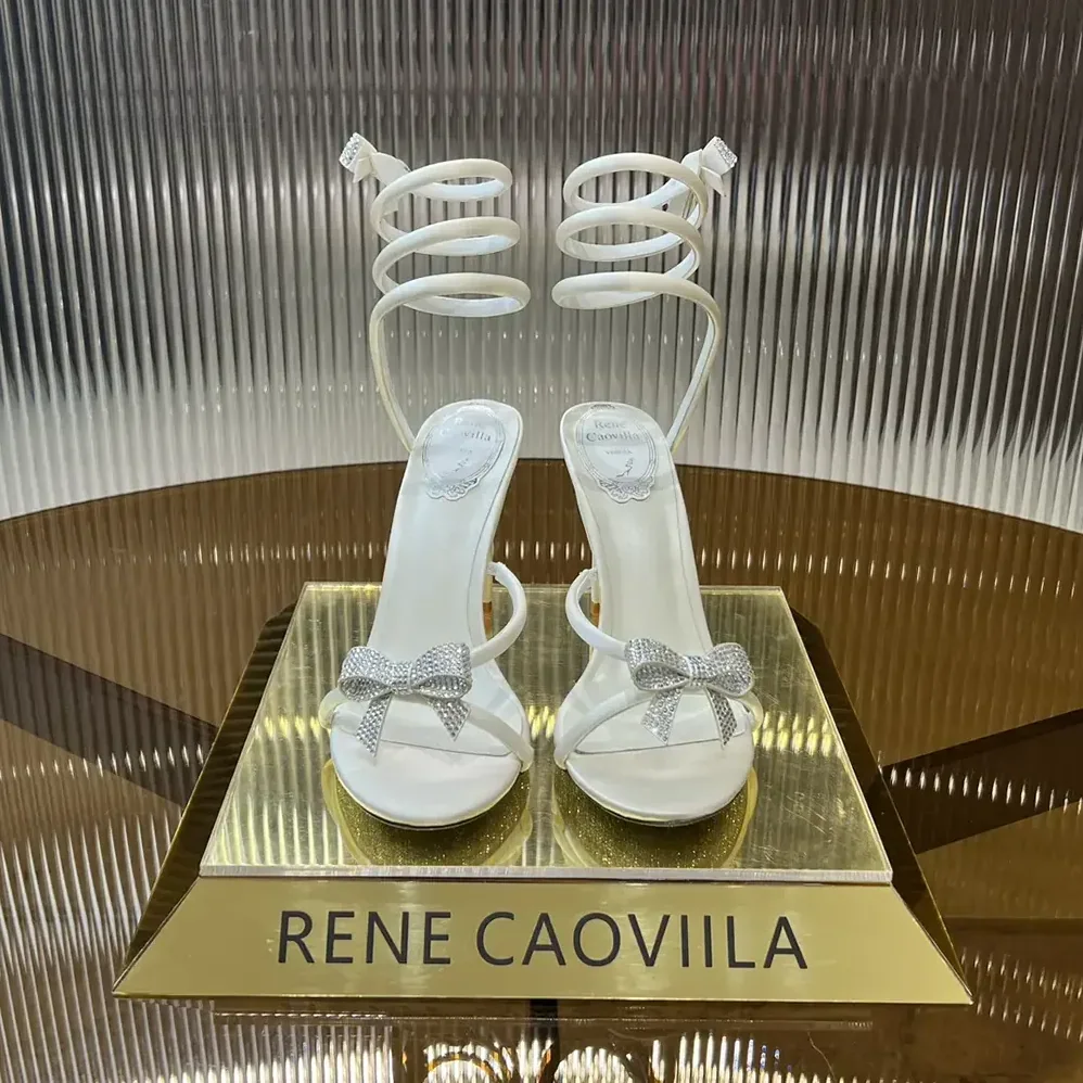 Rene Caovilla Cleo Ivory Sandal with Bows 105 for Women Rene Caovilla Cleo Ivory Sandal with Bows 105 for Women