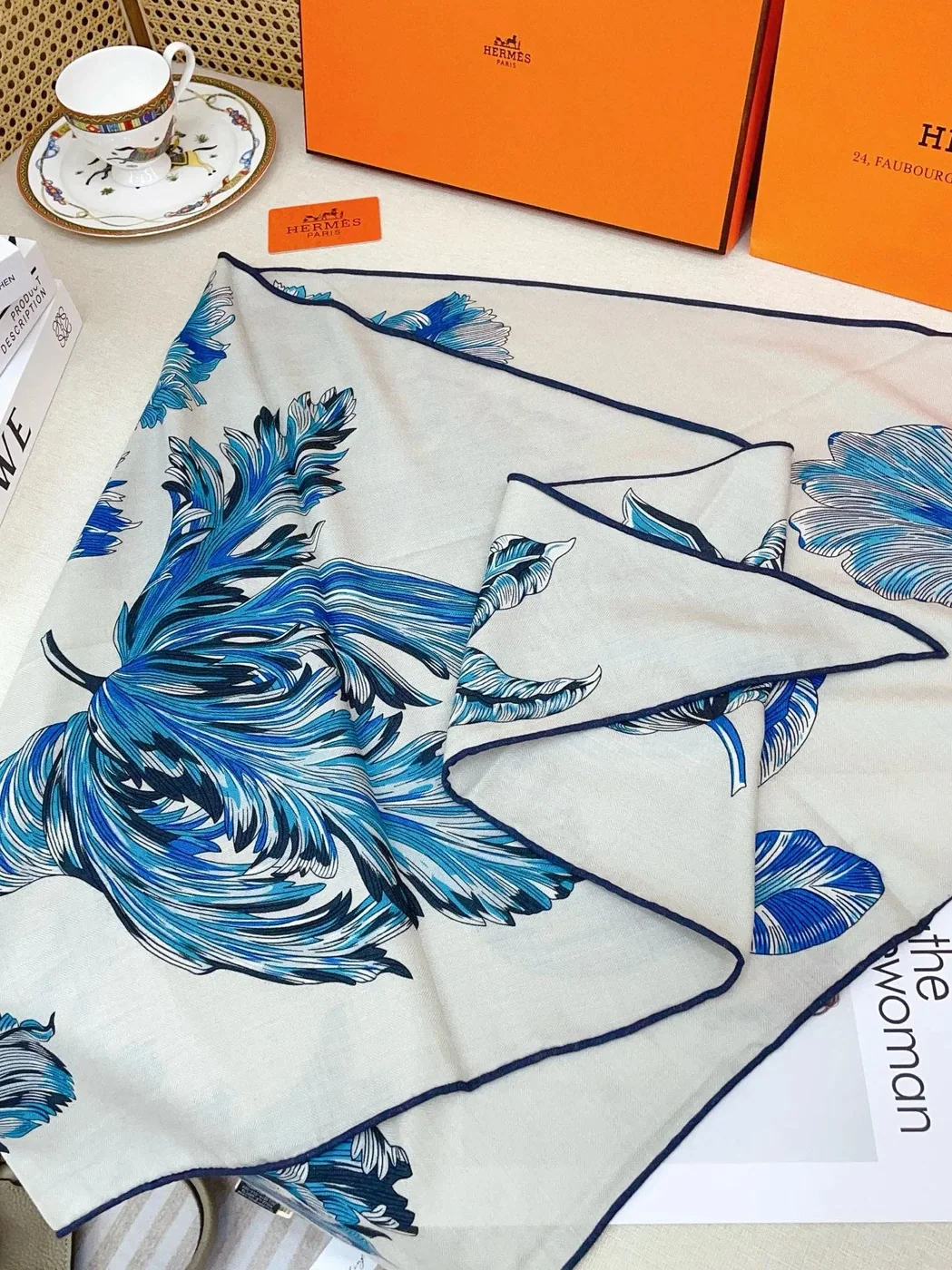 Hermes Tulipomanie Triangle Scarf Bleu Electrique 11
