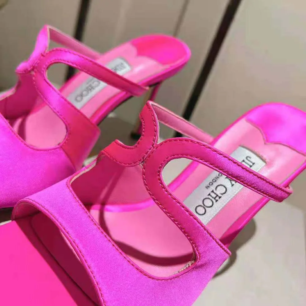 Jimmy Choo Anise 95 Fuchsia Satin Mules in 95mm Heel Height for Women Jimmy Choo Anise 95 Fuchsia Satin Mules in 95mm Heel Height for Women