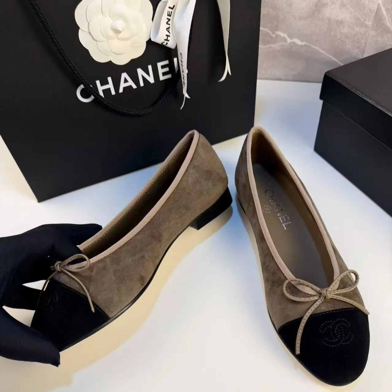 Chanel Ballet Flats Suede Dark Brown