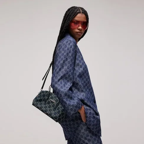 Gucci Boston With Gucci Plaque Small Shoulder Bag in Dark Blue Palladium Hardware Gucci Boston With Gucci Plaque Small Shoulder Bag in Dark Blue Palladium Hardware
