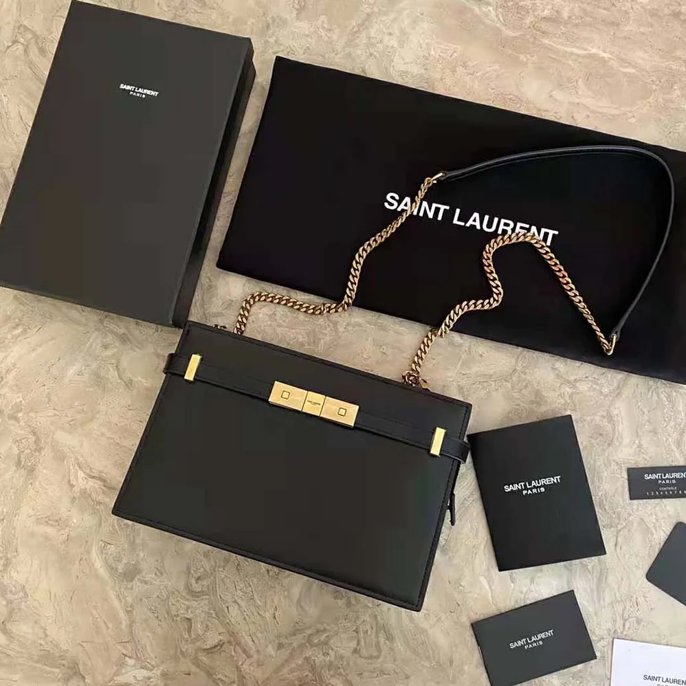 Saint Laurent YSL New Manhattan Pouch in Box Saint Laurent Leather for Women in Black Saint Laurent YSL New Manhattan Pouch in Box Saint Laurent Leather for Women in Black
