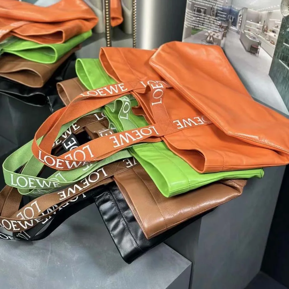 Loewe Fold Shopper in Paper Calfskin for Unisex in Orange Loewe Fold Shopper in Paper Calfskin for Unisex in Orange
