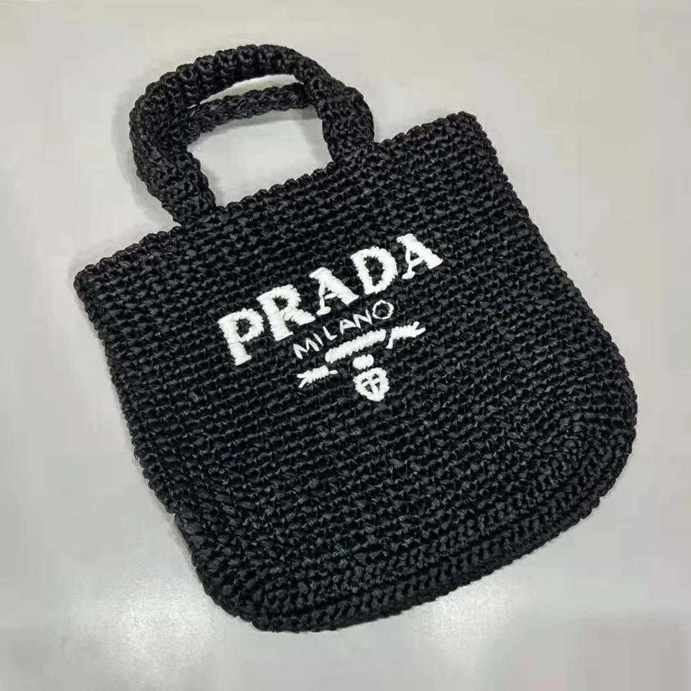 Prada Small Raffia Tote Bag for Women in Black Prada Small Raffia Tote Bag for Women in Black