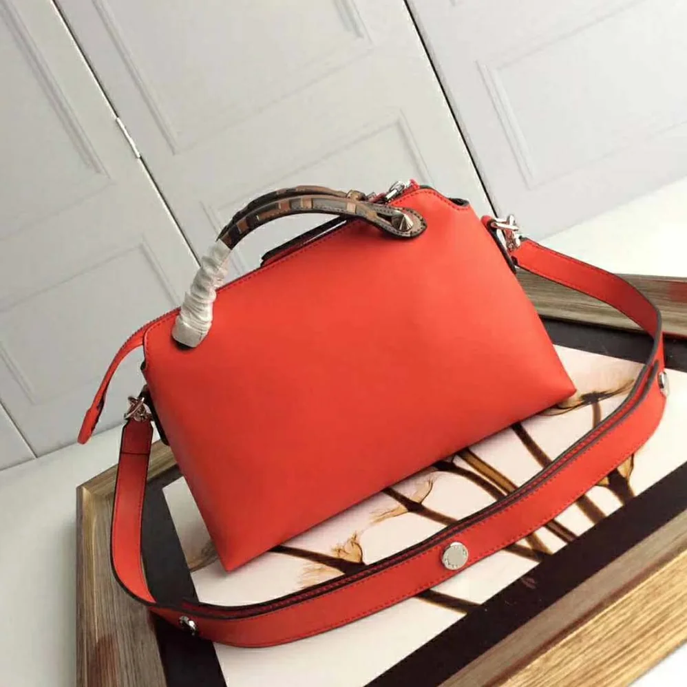 Fendi By the Way Regular Leather Boston Bag for Women in Red Fendi By the Way Regular Leather Boston Bag for Women in Red