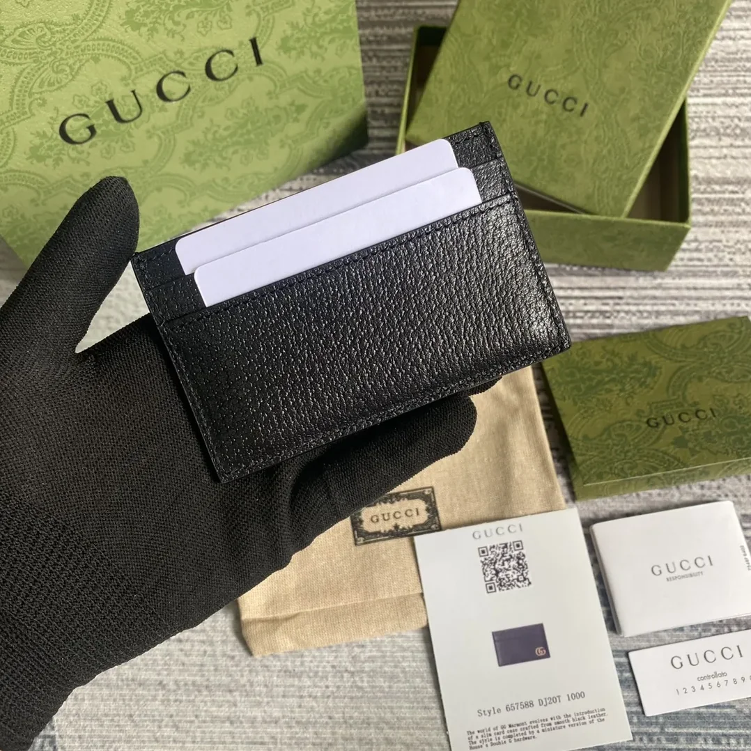 Gucci GG Marmont Card Case Black Gold Toned Hardware /