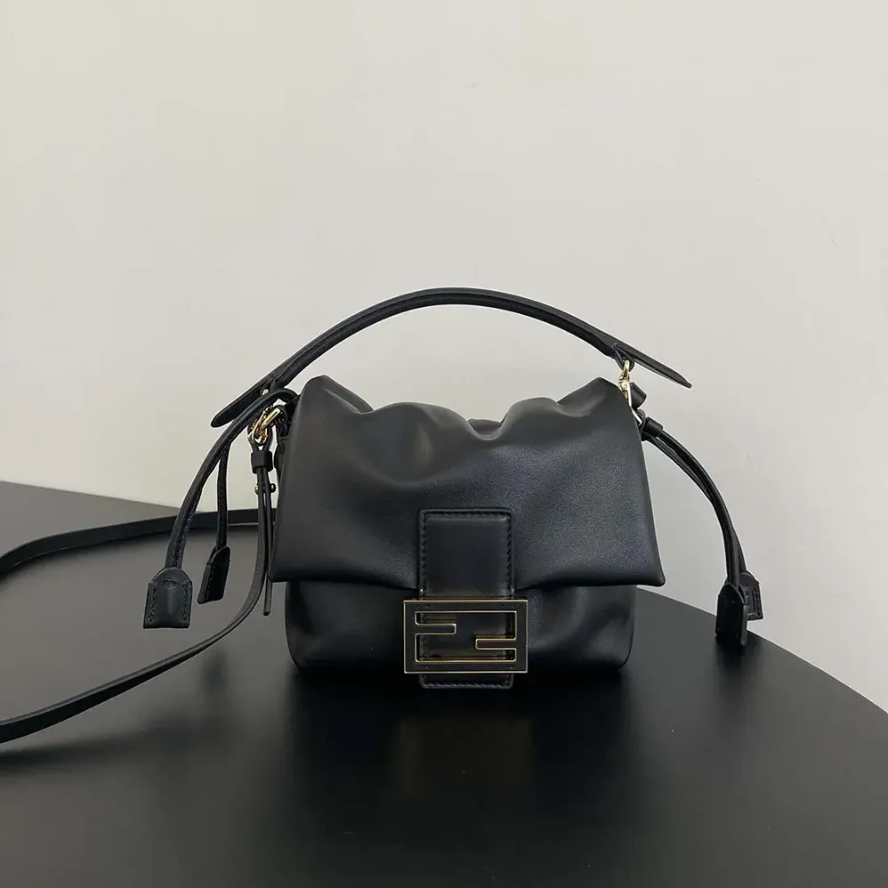Fendi Mamma Baguette Small Black Nappa Leather Mini Bag for Women