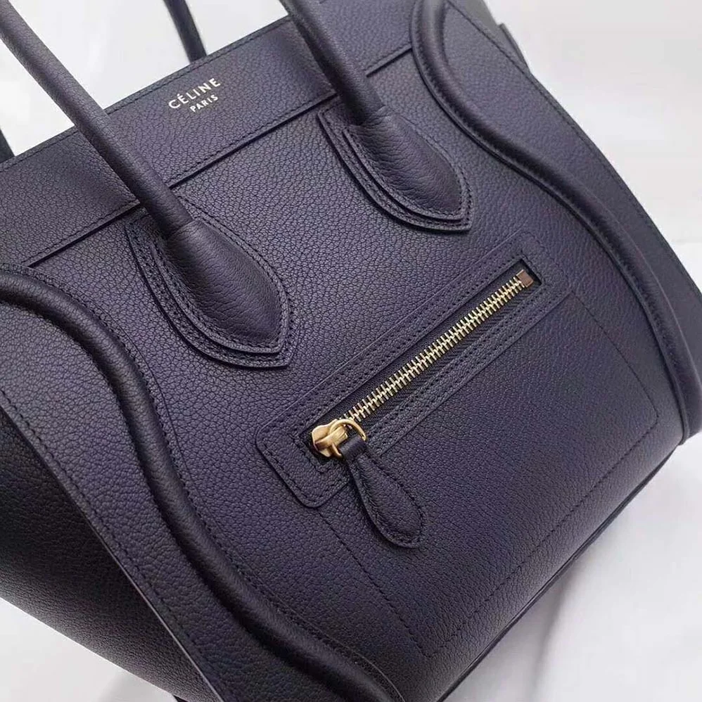 Celine Mini Luggage Handbag in Baby Drummed Calfskin for Women in Black