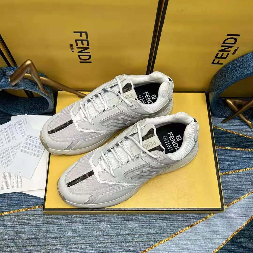 Fendi Faster Trainers White Nubuck Leather Low for Men in Tops
