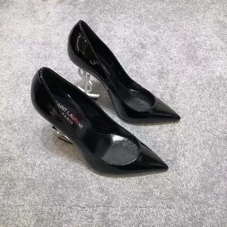 Saint Laurent YSL Opyum 110 Pump Black Patent Leather for Women in Silver Saint Laurent YSL Opyum 110 Pump Black Patent Leather for Women in Silver