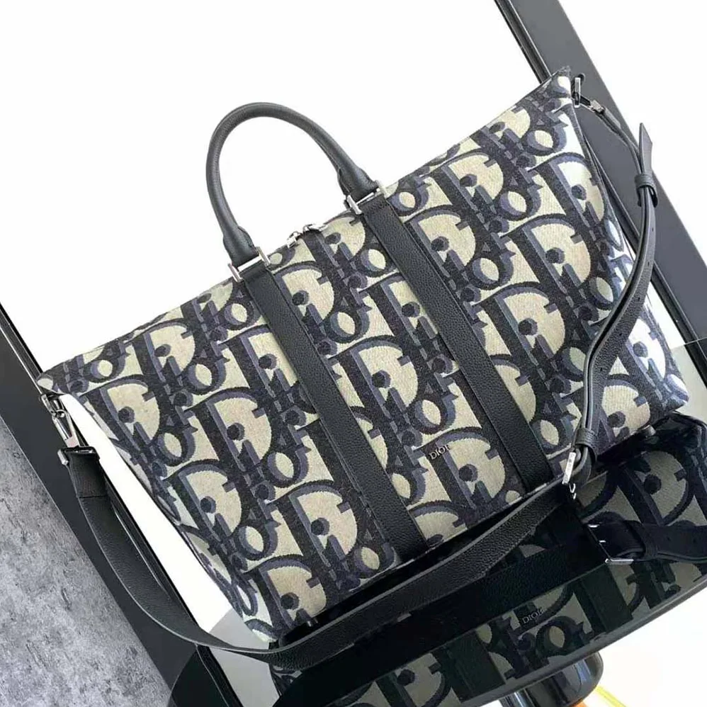 Dior Weekender 50 Bag Beige and Black Maxi Dior Oblique Jacquard for Men