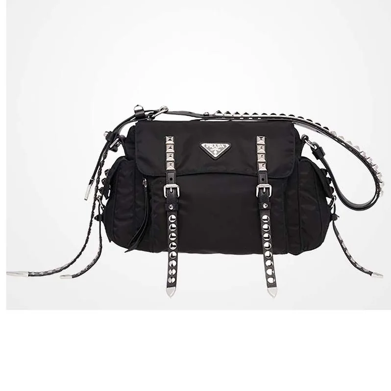 Prada Nylon Shoulder Bag with Calf Leather Trim in Black Prada Nylon Shoulder Bag with Calf Leather Trim in Black