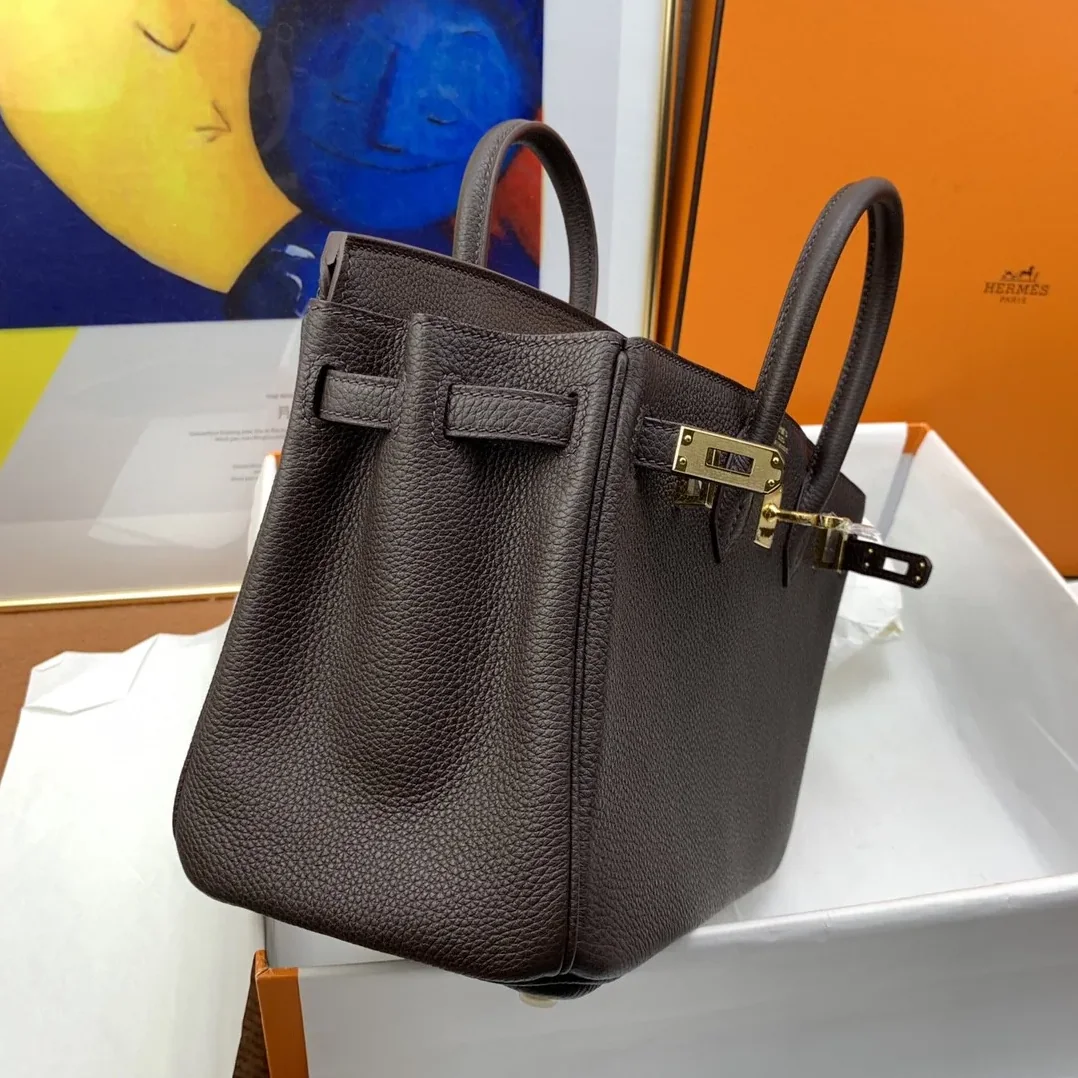 Hermes Birkin Top Handle Bag / Nata Swift Dark Brown Gold Hardware