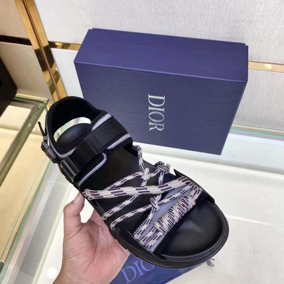 Dior H-Town Sandal Black and Gray Technical Fabric with Brown Nubuck Calfskin for Men Dior H-Town Sandal Black and Gray Technical Fabric with Brown Nubuck Calfskin for Men