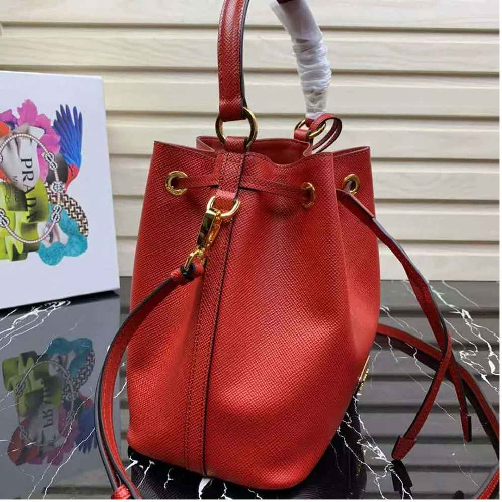 Prada Saffiano Leather Bucket Bag for Women in Red