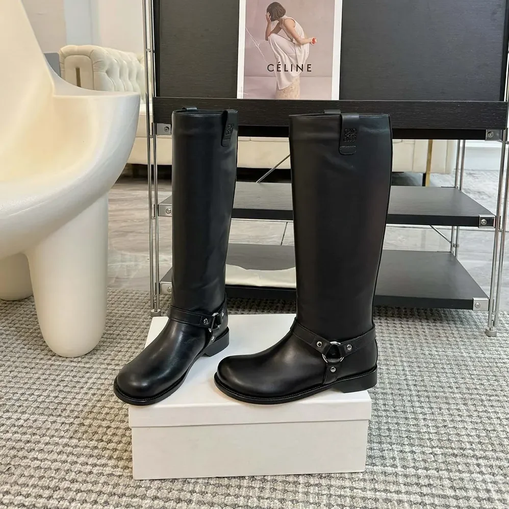 Loewe Campo Biker High Boot in Soft Calfskin for Women in Black