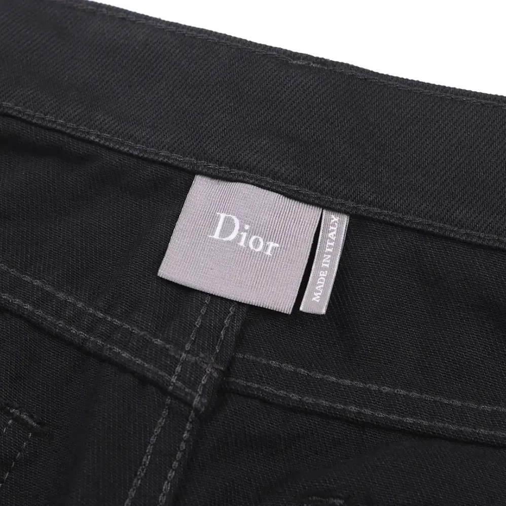 Dior Long Regular Jeans with Dior Clover Embroideries Black Cotton Twill for Men