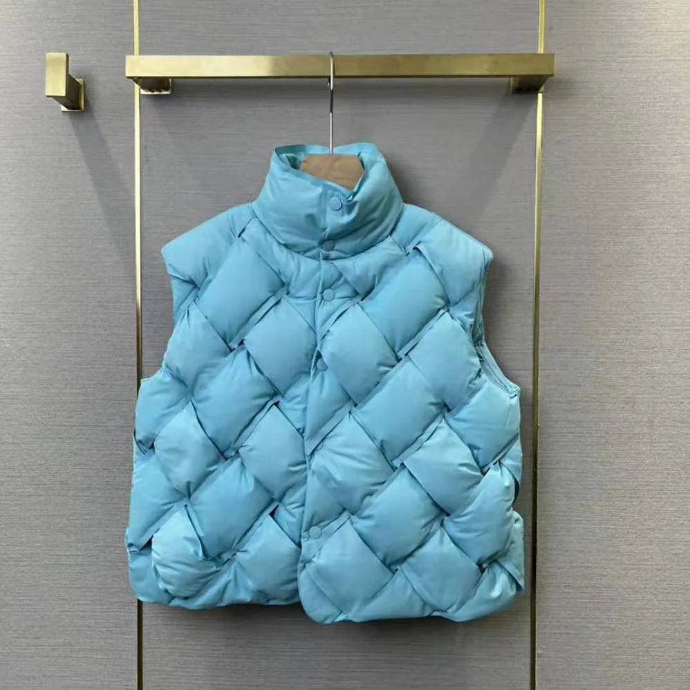 Bottega Veneta Intreccio Tech Nylon Gilet for Women in Blue Bottega Veneta Intreccio Tech Nylon Gilet for Women in Blue