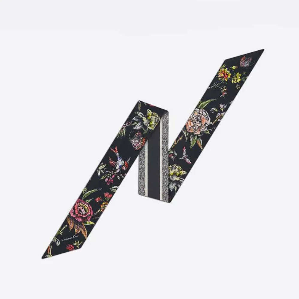 Dior Jardin Botanique Mitzah Scarf Black Multicolor Silk Twill for Women