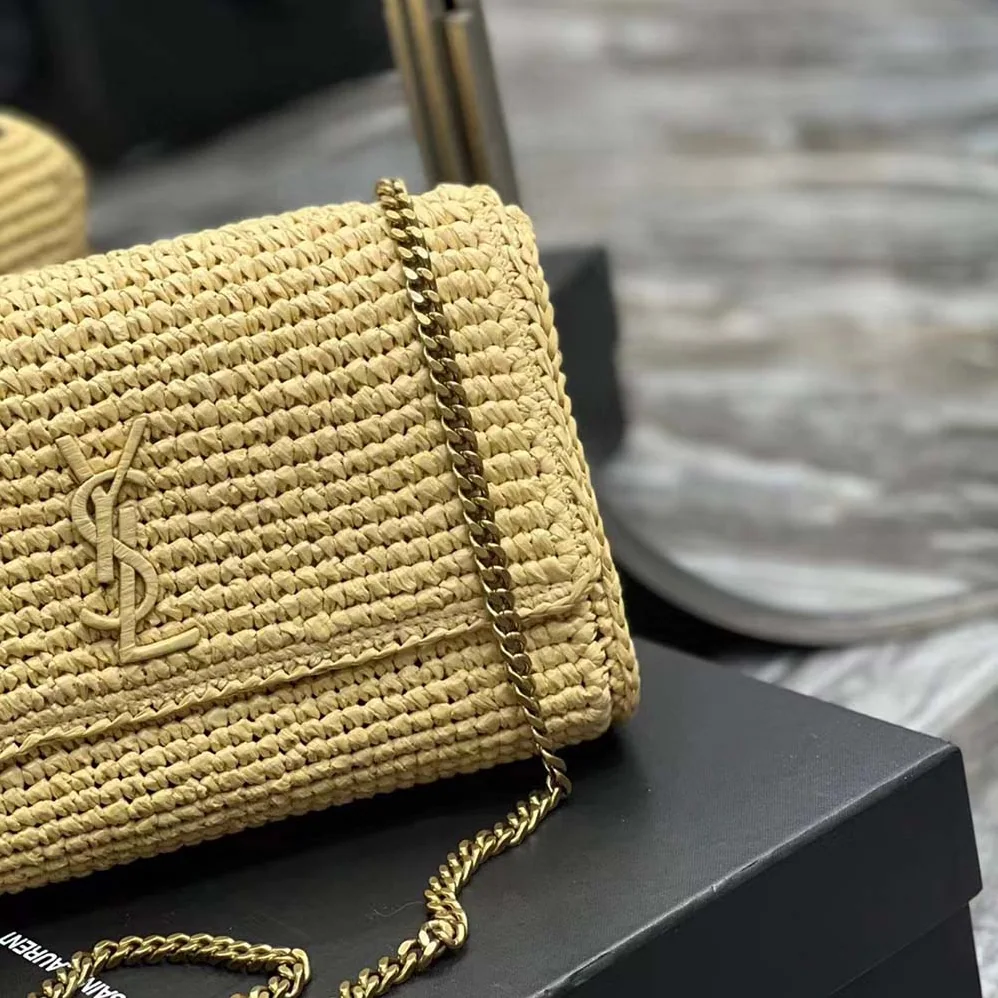 Saint Laurent YSL Kate Medium Supple Chain Bag in Raffia for Women in Natural Saint Laurent YSL Kate Medium Supple Chain Bag in Raffia for Women in Natural