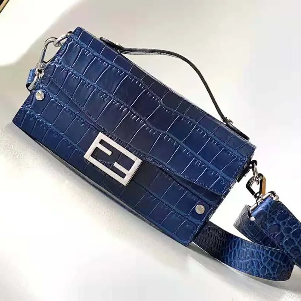 Fendi Soft Trunk Baguette Blue Gradient Crocodile Bag for Men