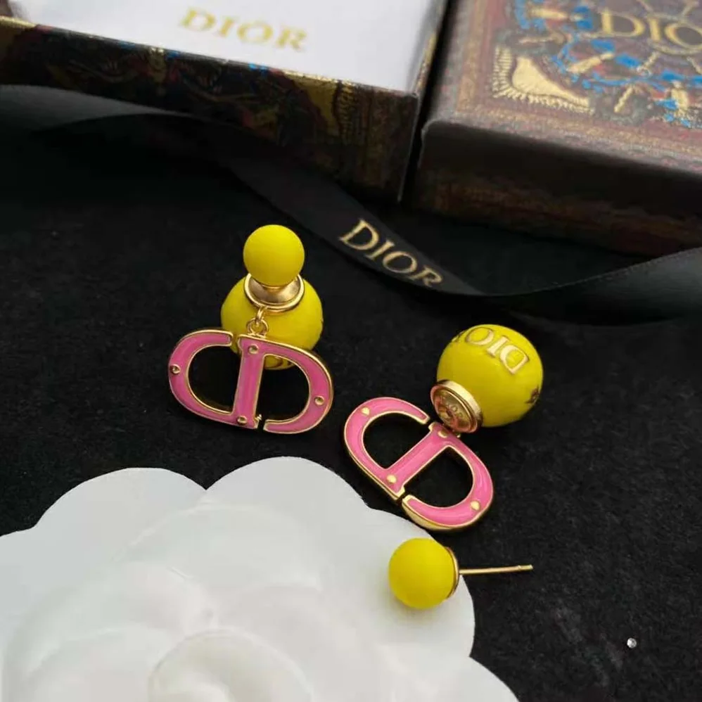 Dior Tribales Earring Gold-Finish Metal with Fluorescent Yellow Lacquer for Women Dior Tribales Earring Gold-Finish Metal with Fluorescent Yellow Lacquer for Women