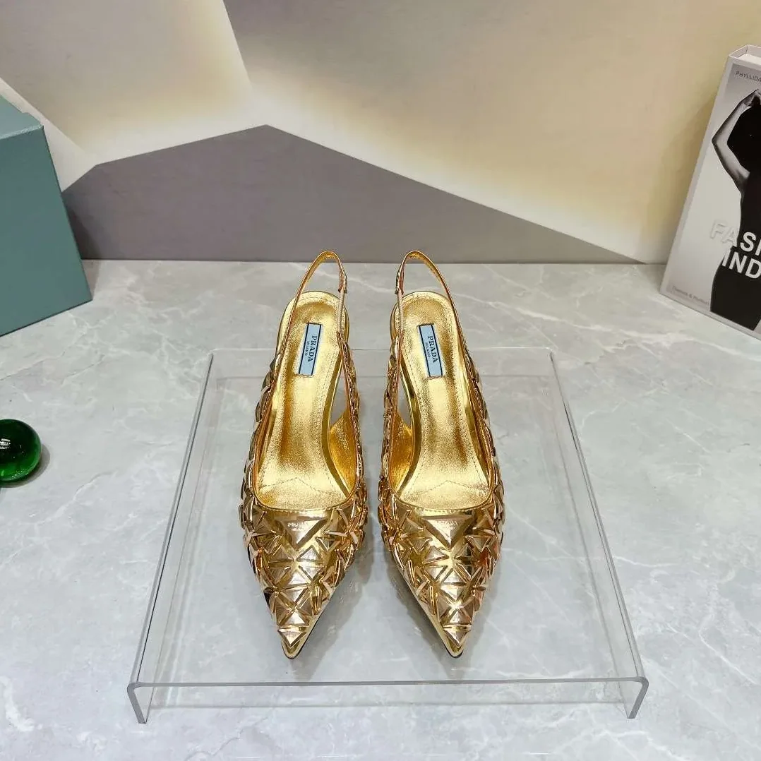 Prada Slingback Spike Pumps Gold