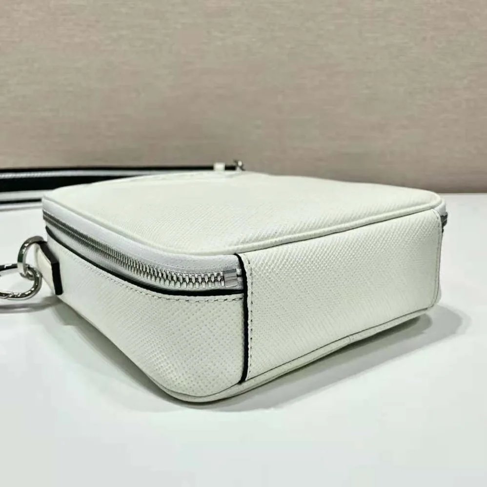 Prada Saffiano Leather Shoulder Bag with Sleek for Men in White Prada Saffiano Leather Shoulder Bag with Sleek for Men in White