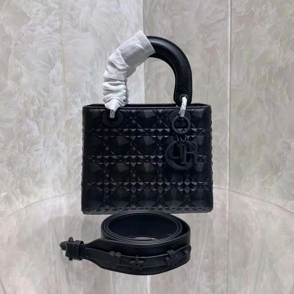 Dior Mini Lady Dior Bag Black Cannage Calfskin with Diamond Motif for Women