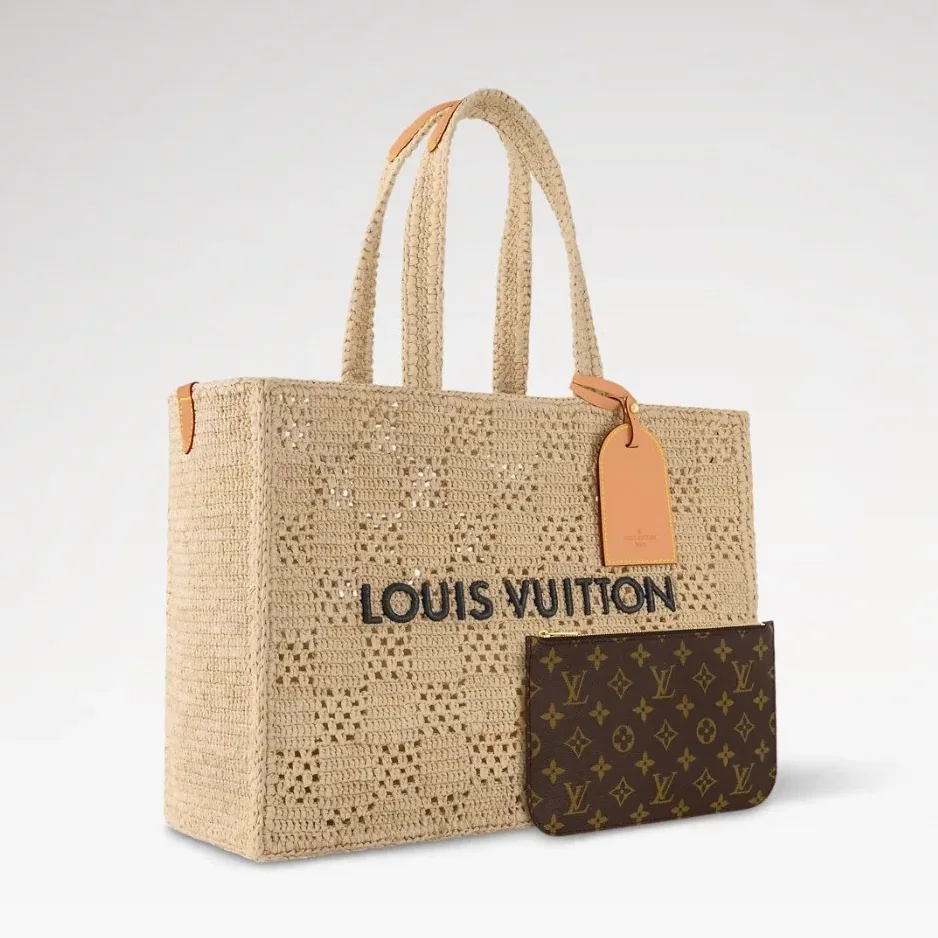 Louis Vuitton Summer Shopper MM Tote Bag / Natural Beige Raffia Gold Hardware
