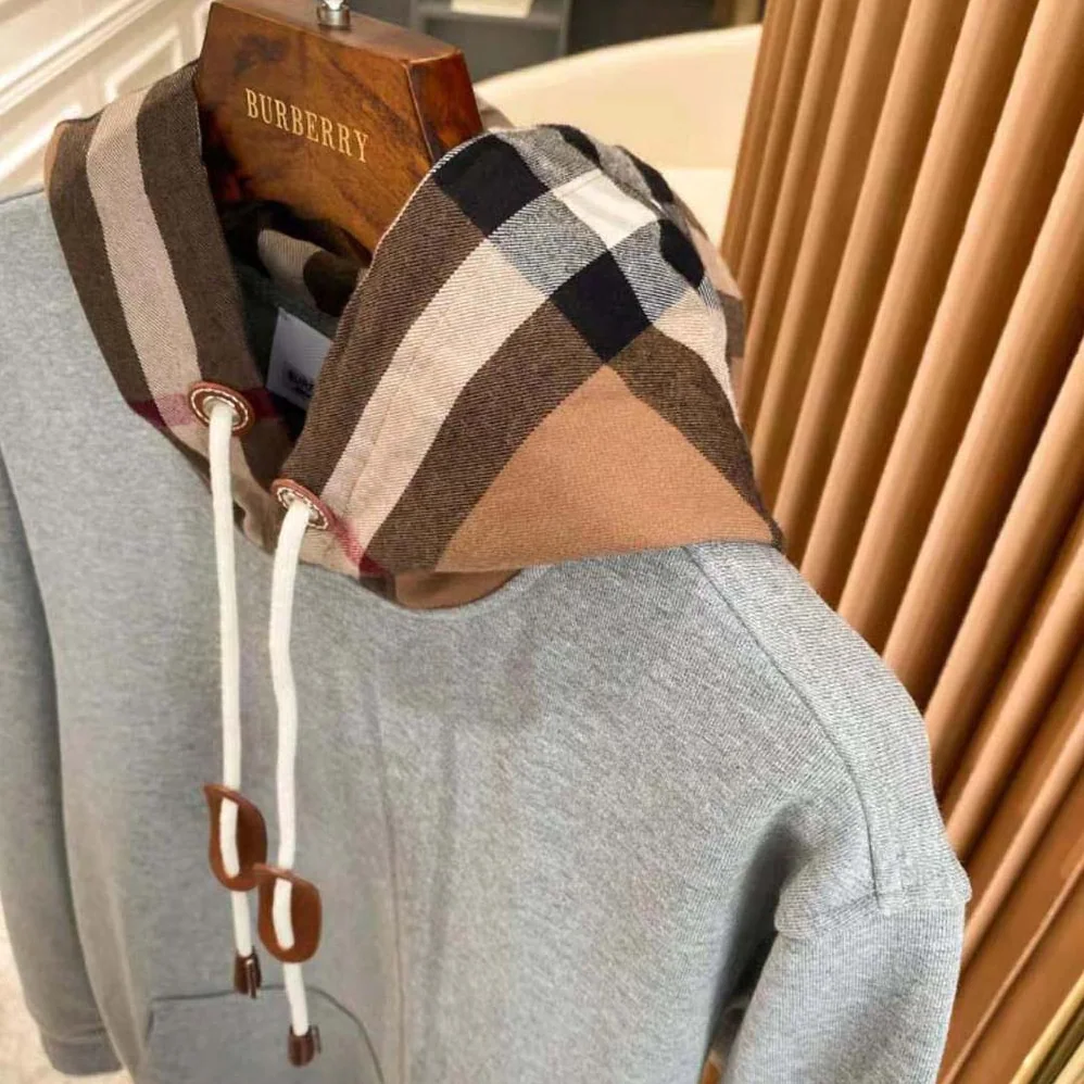Burberry Check Hood Cotton Blend Hoodie for Men in Silver