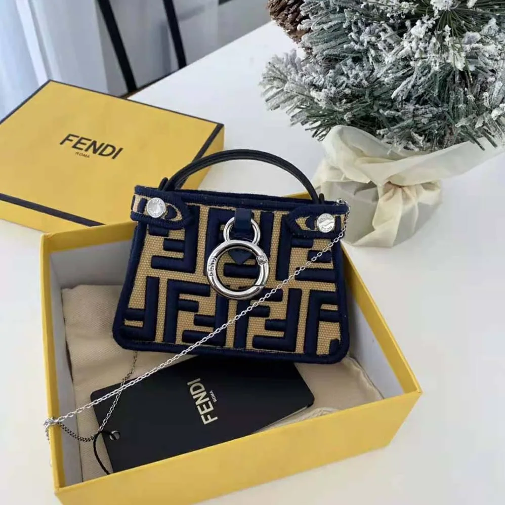 Fendi Nano Peekaboo Charm Gray FF Canvas Charm for Women in Black