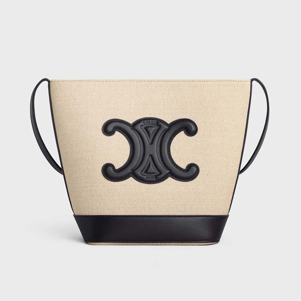 Celine Small Bucket Cuir Triomphe in Textile and Calfskin for Women