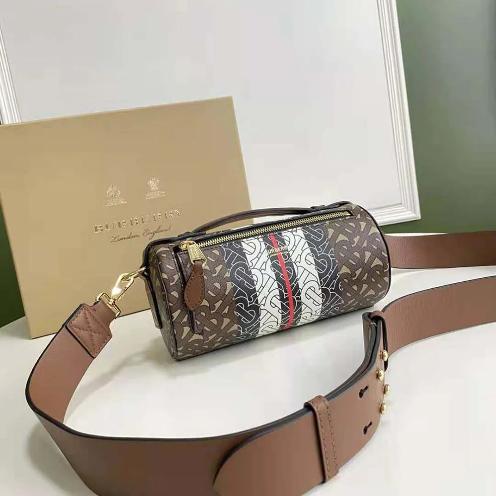 Burberry The Monogram Stripe E-canvas and Leather Barrel Bag for Women