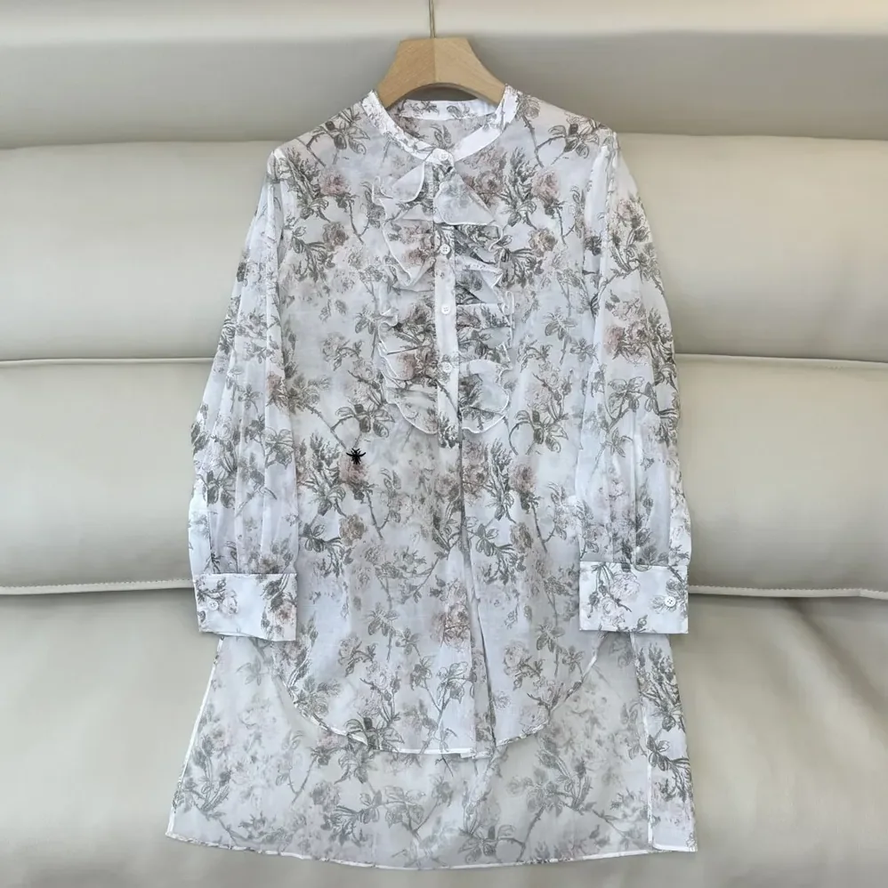 Dior Blouse White Cotton Muslin with Multicolor Rosier de Dior Motif for Women Dior Blouse White Cotton Muslin with Multicolor Rosier de Dior Motif for Women