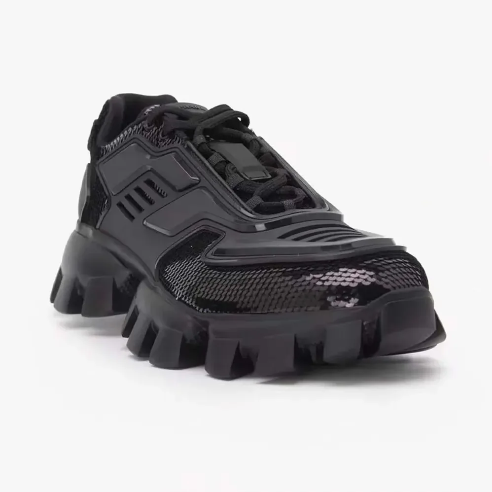 Prada Cloudbust Thunder Sequin Lug-Sole Sneakers for Unisex in Black