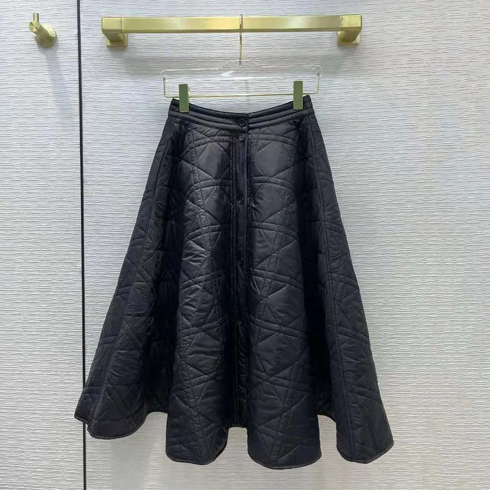 Dior Macrocannage Mid-Length skirt Black Quilted Technical Taffeta for Women