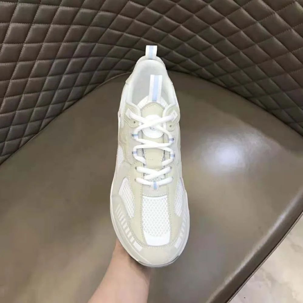 Burberry Logo Print Leather Suede and Mesh Sneakers for Men in White Burberry Logo Print Leather Suede and Mesh Sneakers for Men in White