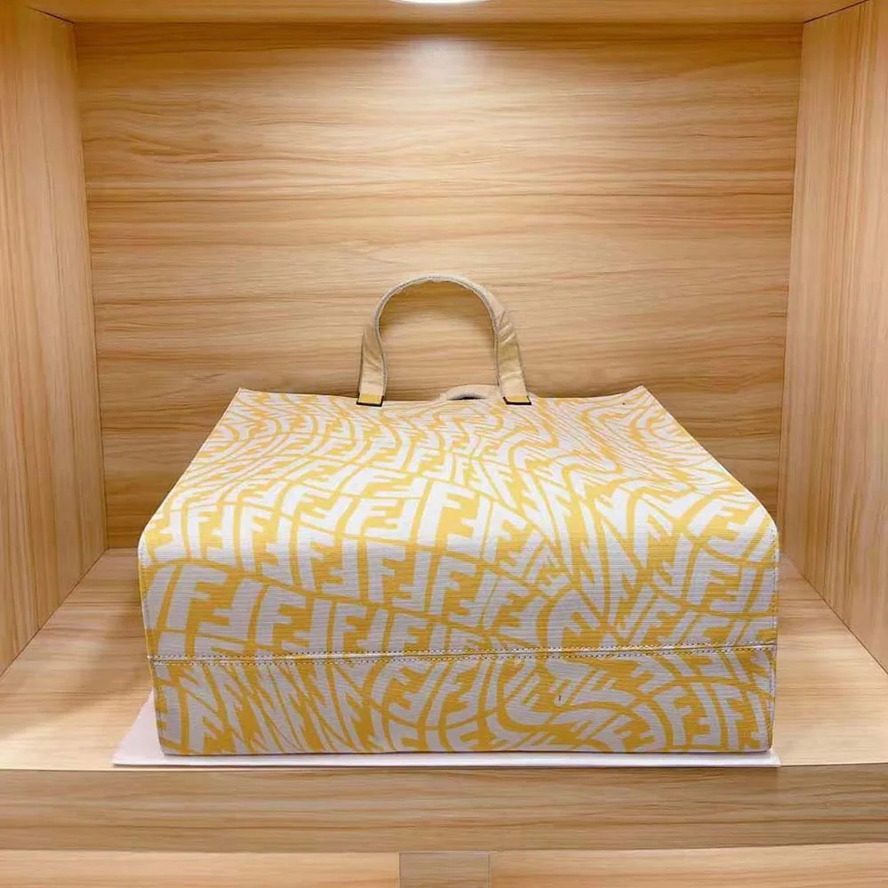 Fendi Shopper Yellow Glazed Canvas Bag for Women