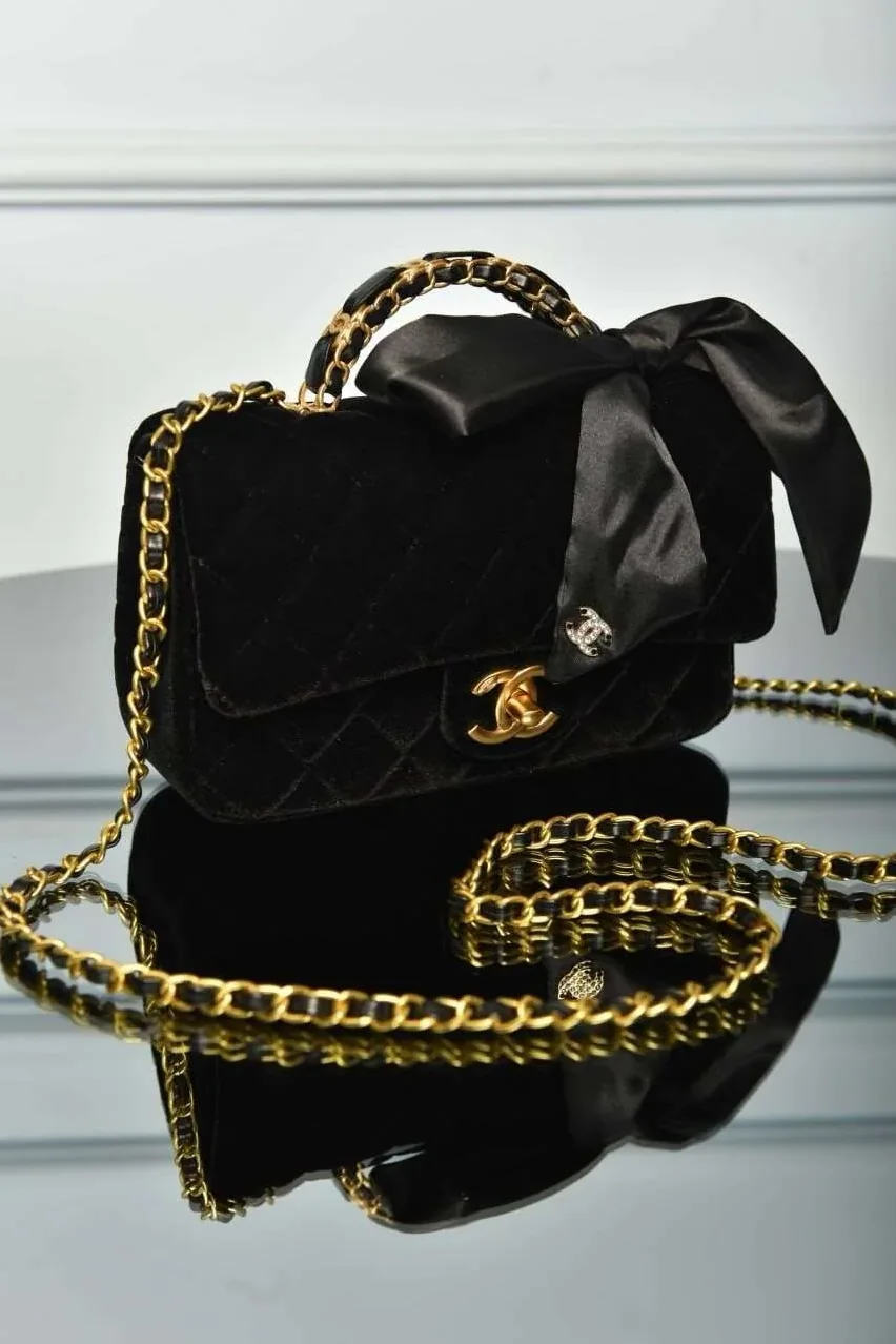 Black Mini Bag with Handle and Flap