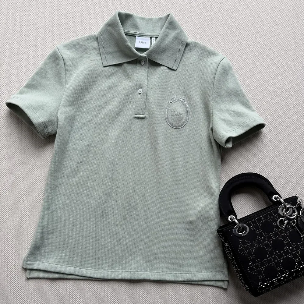 Dior Médaillon Embroidered Polo Shirt Green Cotton-Blend Piqué for Women Dior Médaillon Embroidered Polo Shirt Green Cotton-Blend Piqué for Women