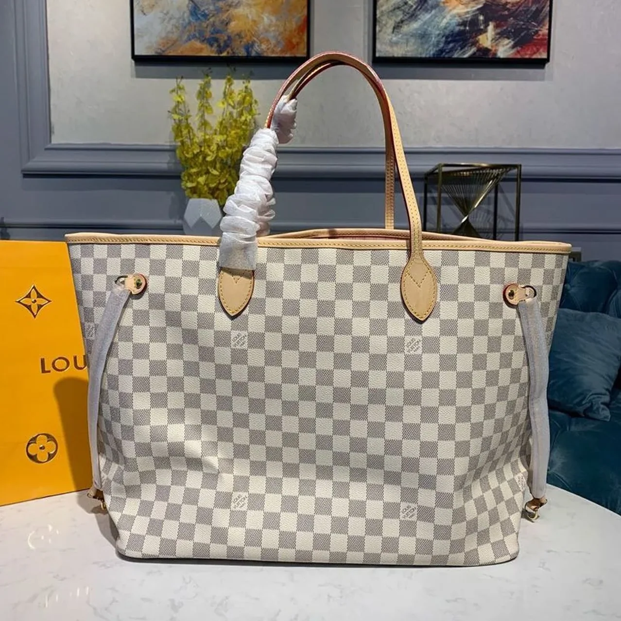 Louis Vuitton Neverfull GM Tote Bag / Rose Ballerine Pink Damier Azur Gold Hardware Louis Vuitton Neverfull GM Tote Bag / Rose Ballerine Pink Damier Azur Gold Hardware