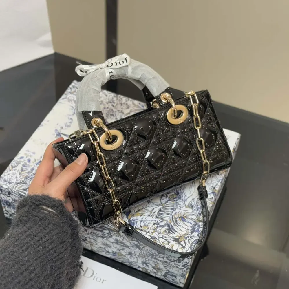 Dior Small Lady D-Joy Bag Black Patent Cannage Calfskin for Women