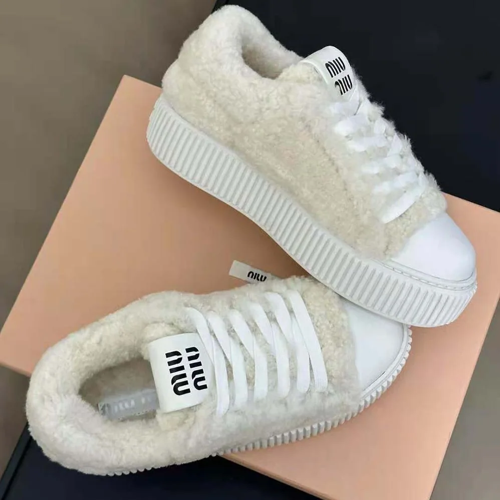 Miu Miu Shearling Sneakers with EVA Sole with Logo for Women