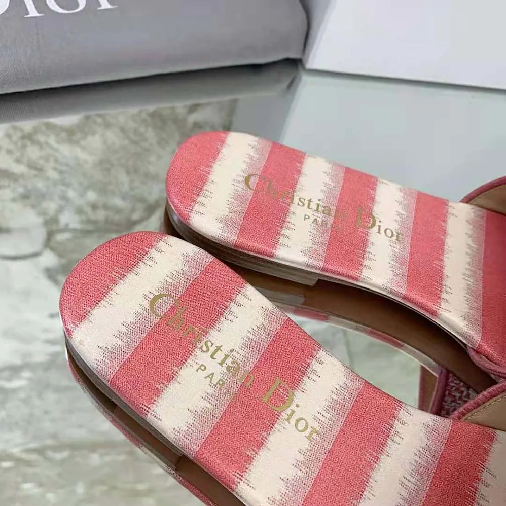 Dior Dway Slide Dark Nude D for Women in Stripes Embroidered Cotton Dior Dway Slide Dark Nude D for Women in Stripes Embroidered Cotton