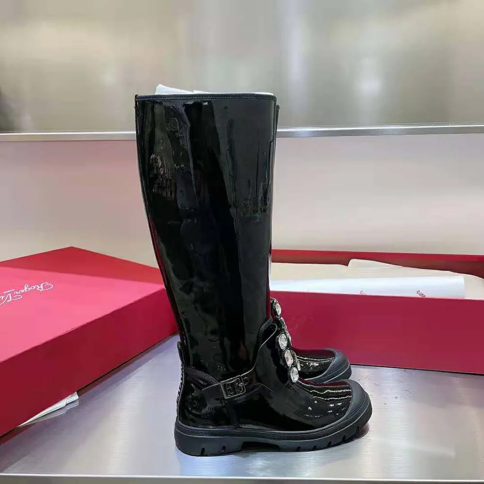 Roger Vivier Walky Viv' Strass Buckle High Boots in Leather for Women