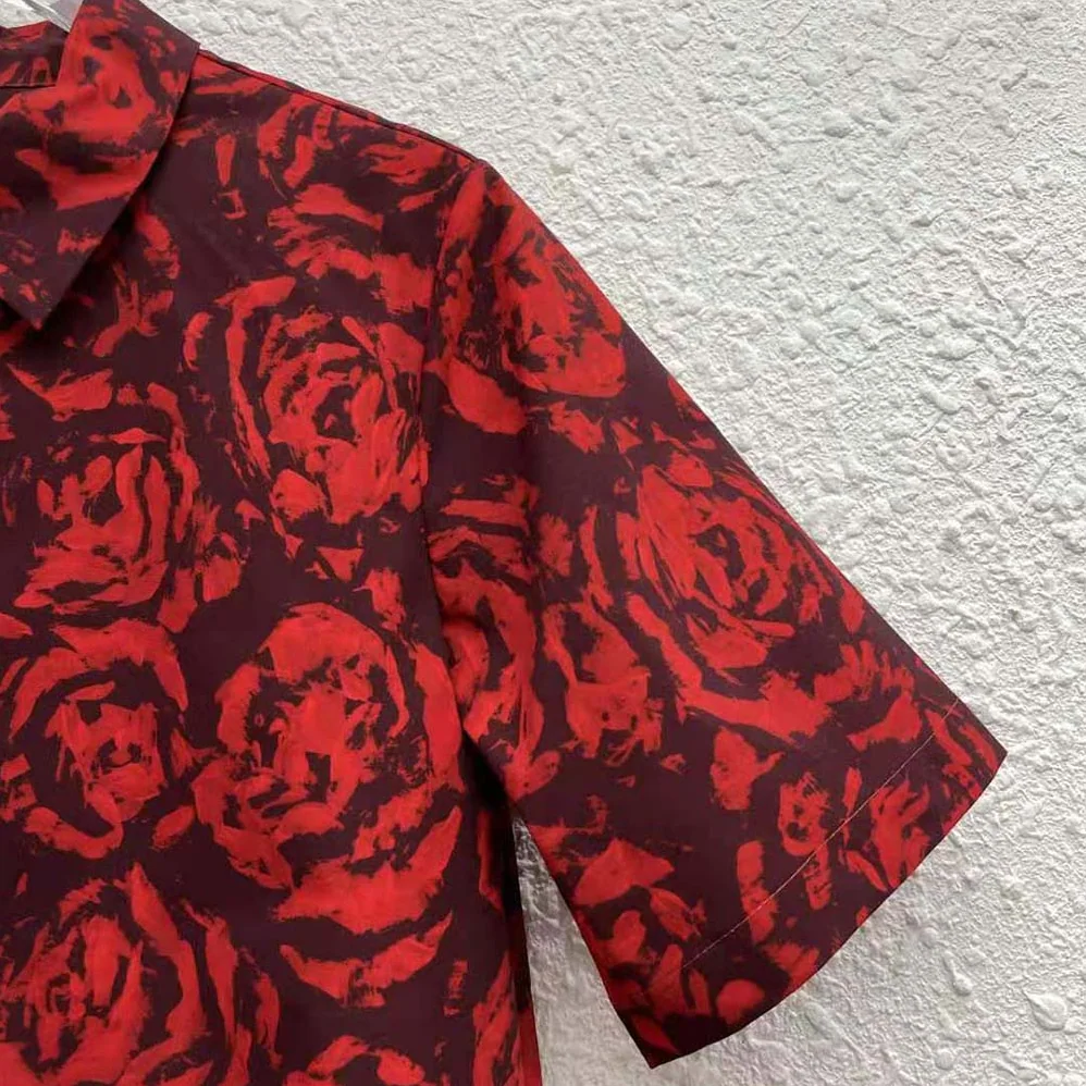 Dior Blouse Red Dior Roses Silk Taffeta for Women